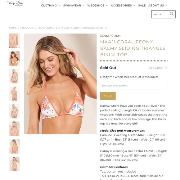 Maaji Coral Peony Balmy Sliding Triangle Bikini Top size large NWT pink blue - Picture 6 of 11